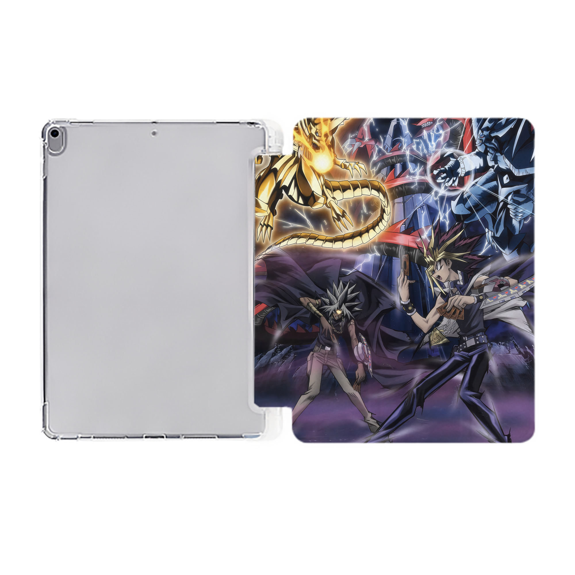 （画像用） 遊☆戯☆王 Yu-Gi-Oh! IPad ケース ペン収納付き 三つ折りスタンド PUレザー×シリコン 対応機種9.5/10.5/10.9インチ